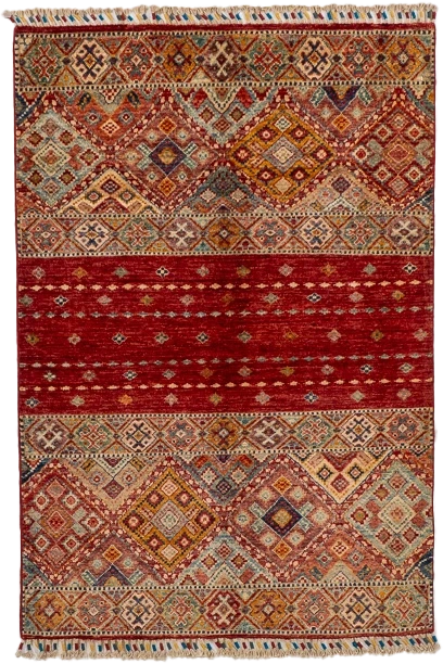 W 3.4 L 4.10 Baluch 100% Wool Hand-Woven All-Over Design - 66618