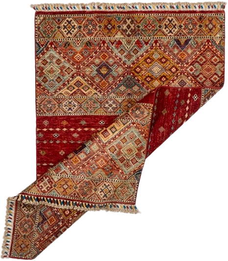 W 3.4 L 4.10 Baluch 100% Wool Hand-Woven All-Over Design - 66618