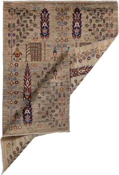 W 3.4 L 5 Tree Of Life 100% Wool Hand-Woven All-Over Design - 66622