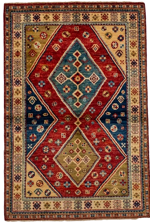 W 4.1 L 6.1 Gashgaie 100% Wool Hand-Woven Geometric Design - 66627