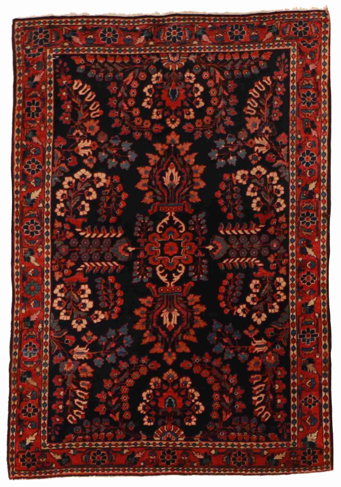 W 3.5 - L 5 - S Mohajeran Wool Floral Rectangle - Finest Hand-Knotted Quality Wool - 6663