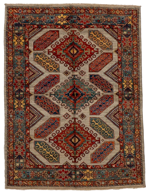W 4.11 L 6.6 Kazak 100% Wool Hand-Woven All-Over Design - 66632