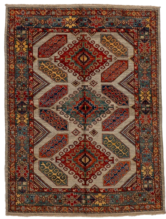 W 4.11 L 6.6 Kazak 100% Wool Hand-Woven All-Over Design - 66632