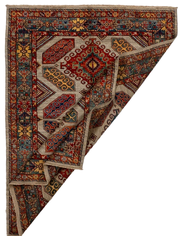 W 4.11 L 6.6 Kazak 100% Wool Hand-Woven All-Over Design - 66632