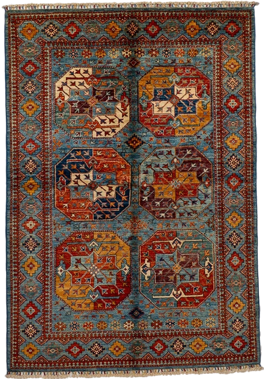 W 4.10 L 6.11 Turkaman 100% Wool Hand-Woven All-Over Design - 66633