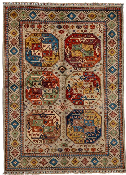 W 4.11 L 6.9 Turkaman 100% Wool Hand-Woven All-Over Design - 66634
