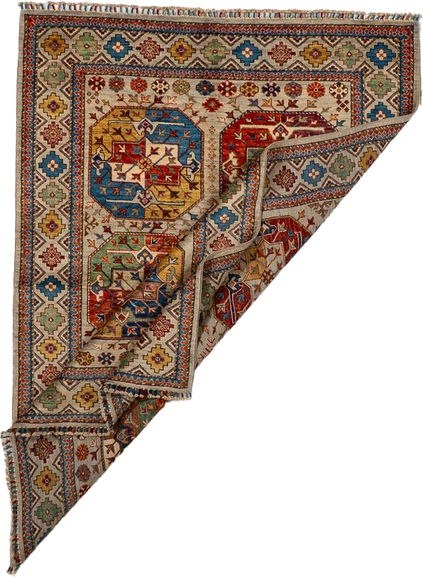 W 4.11 L 6.9 Turkaman 100% Wool Hand-Woven All-Over Design - 66634