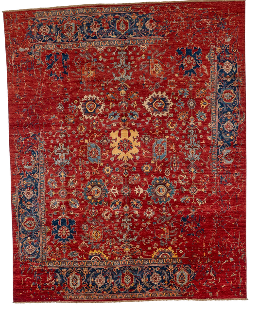 W 7.11 L 9.10 Mahal 100% Wool Hand-Woven All-Over Design - 66655