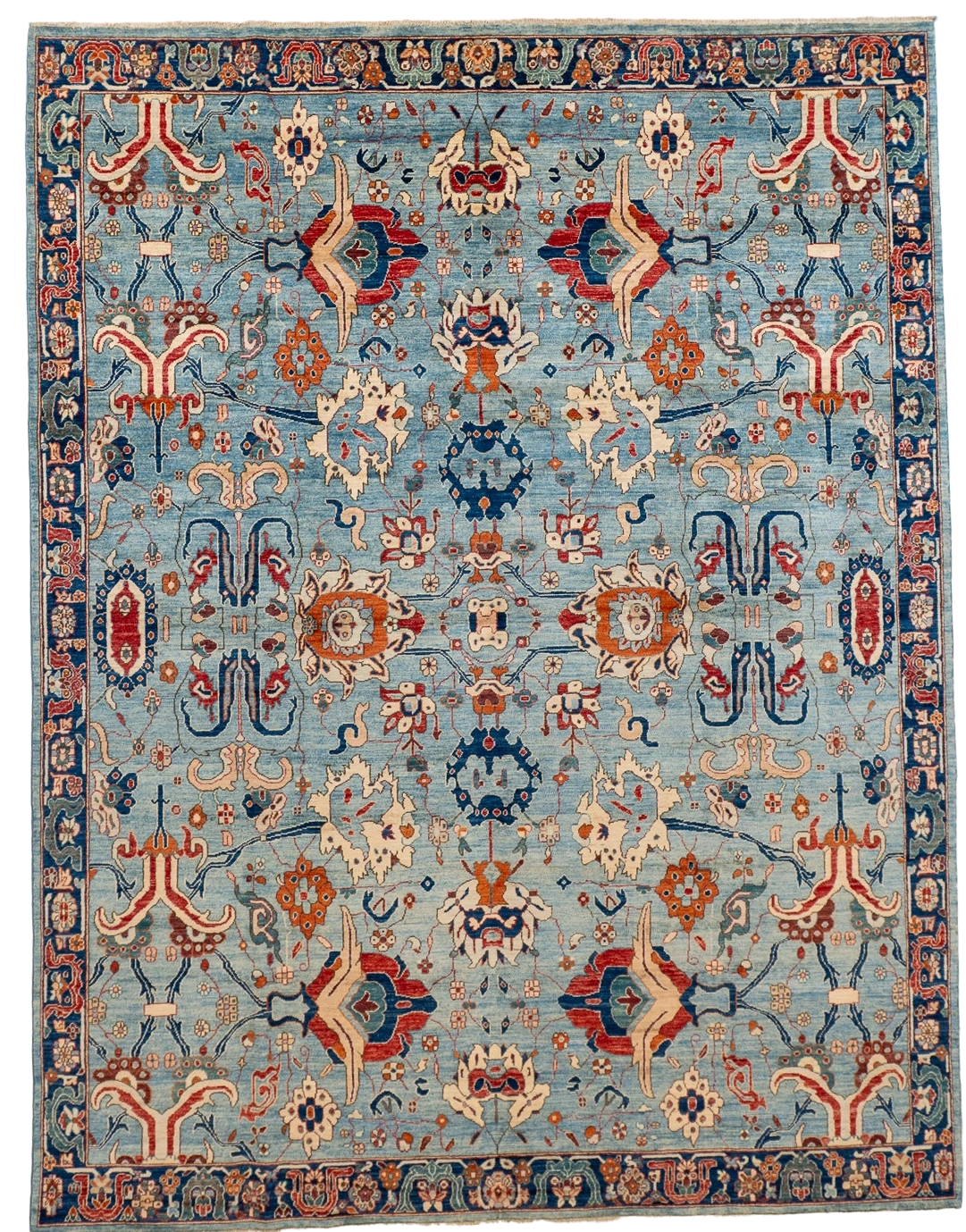 W 9 L 11.8 Malayer 100% Wool Handmade All Over Geometric Design - 66659