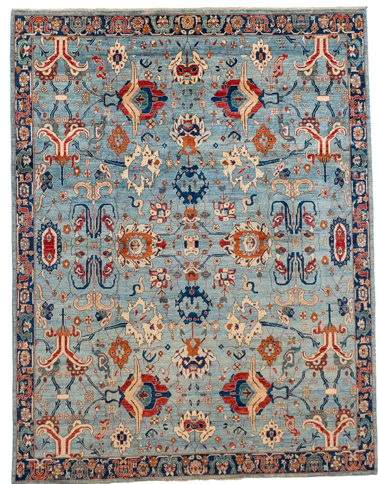 W 9 L 11.8 Malayer 100% Wool Handmade All Over Geometric Design - 66659
