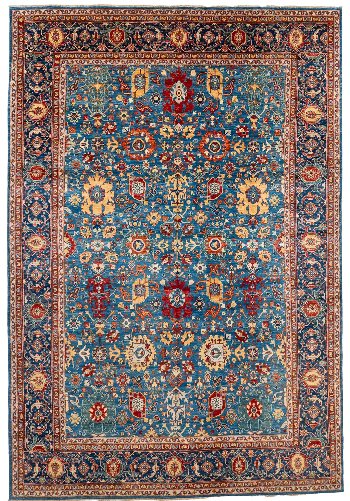 W 9.7 L 14.1 Mahal 100% Wool Hand-Woven All-Over Design - 66663