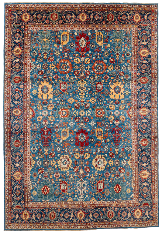 W 9.7 L 14.1 Mahal 100% Wool Hand-Woven All-Over Design - 66663