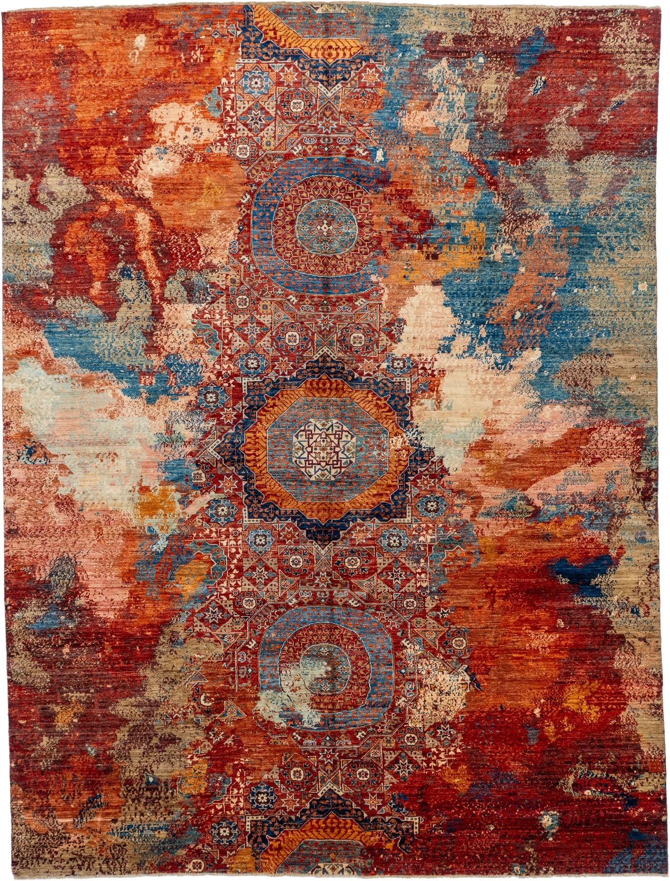 W 9.8 L 12.9 Heriz 100% Wool Hand-Woven All-Over Design - 66665