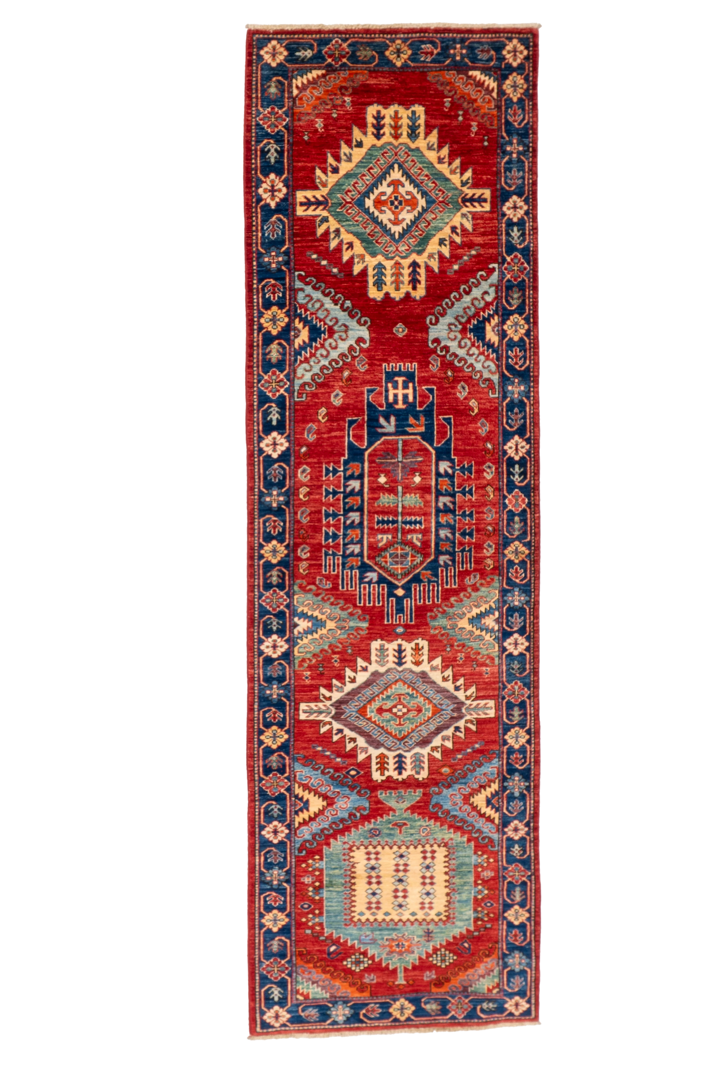 W 2.10 L 9.7 Karajeh Runner 100% Wool Handmade Pakistan All Over Design - 66672