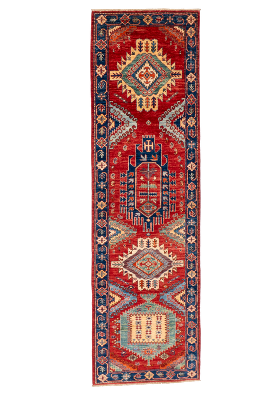 W 2.10 L 9.7 Karajeh Runner 100% Wool Handmade Pakistan All Over Design - 66672