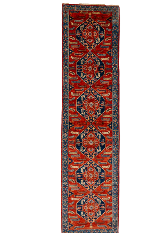 W 3 L 12 Karajeh Runner 100% Wool Handmade Pakistan All Over Design - 66674