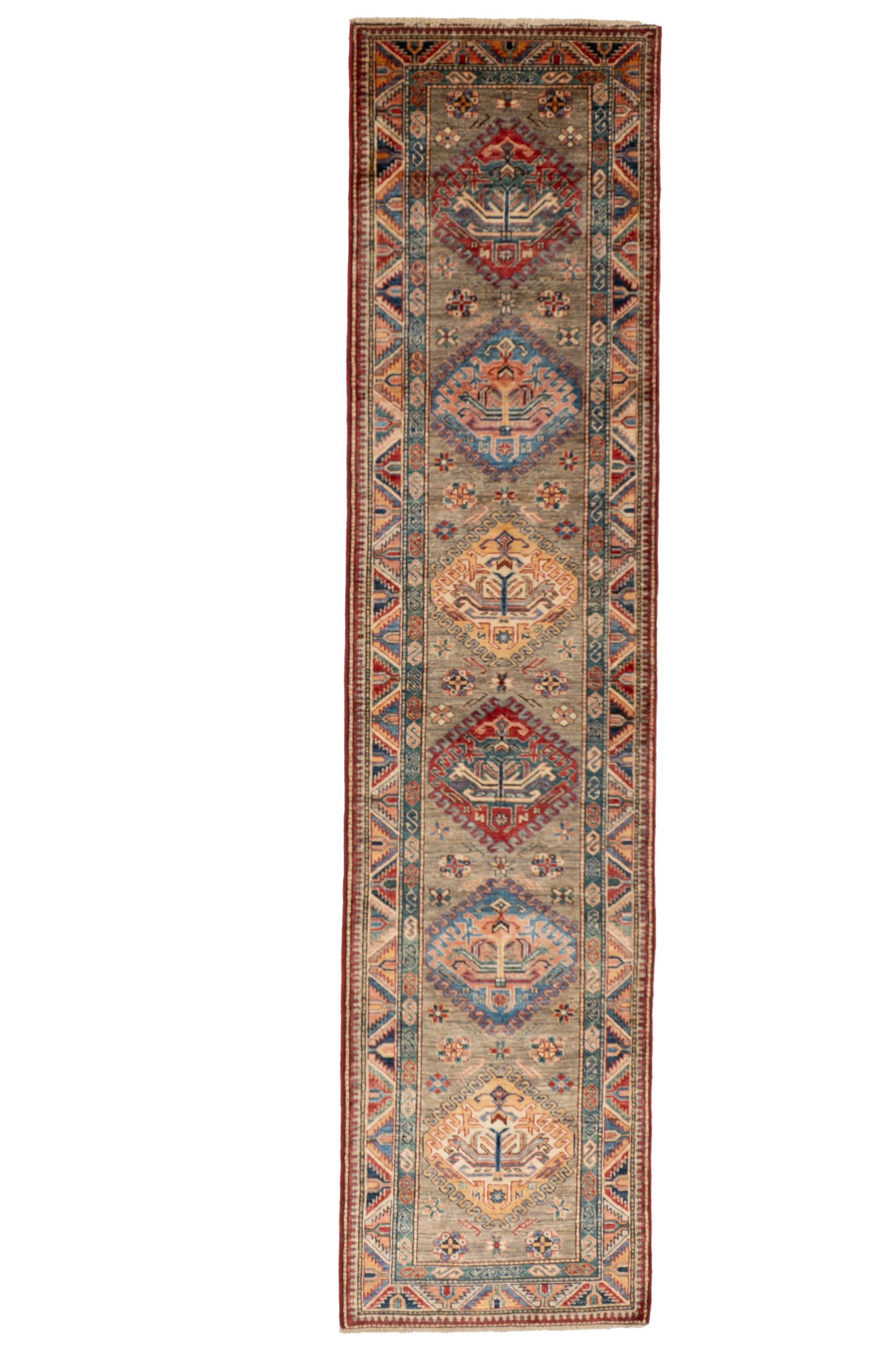 W 2.7 L 10.9 Karajeh Runner 100% Wool Handmade Pakistan Geometric Design - 66683