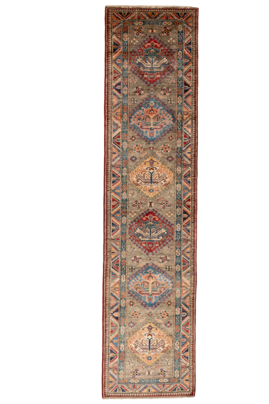 W 2.7 L 10.9 Karajeh Runner 100% Wool Handmade Pakistan Geometric Design - 66683