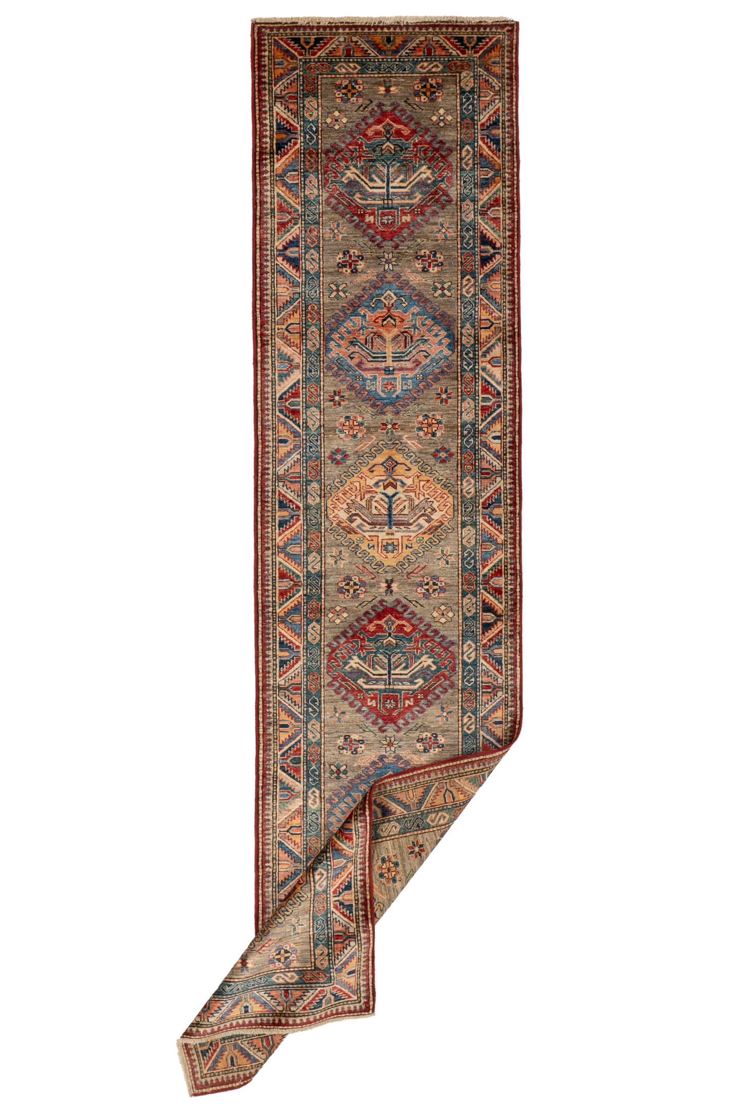 W 2.7 L 10.9 Karajeh Runner 100% Wool Handmade Pakistan Geometric Design - 66683