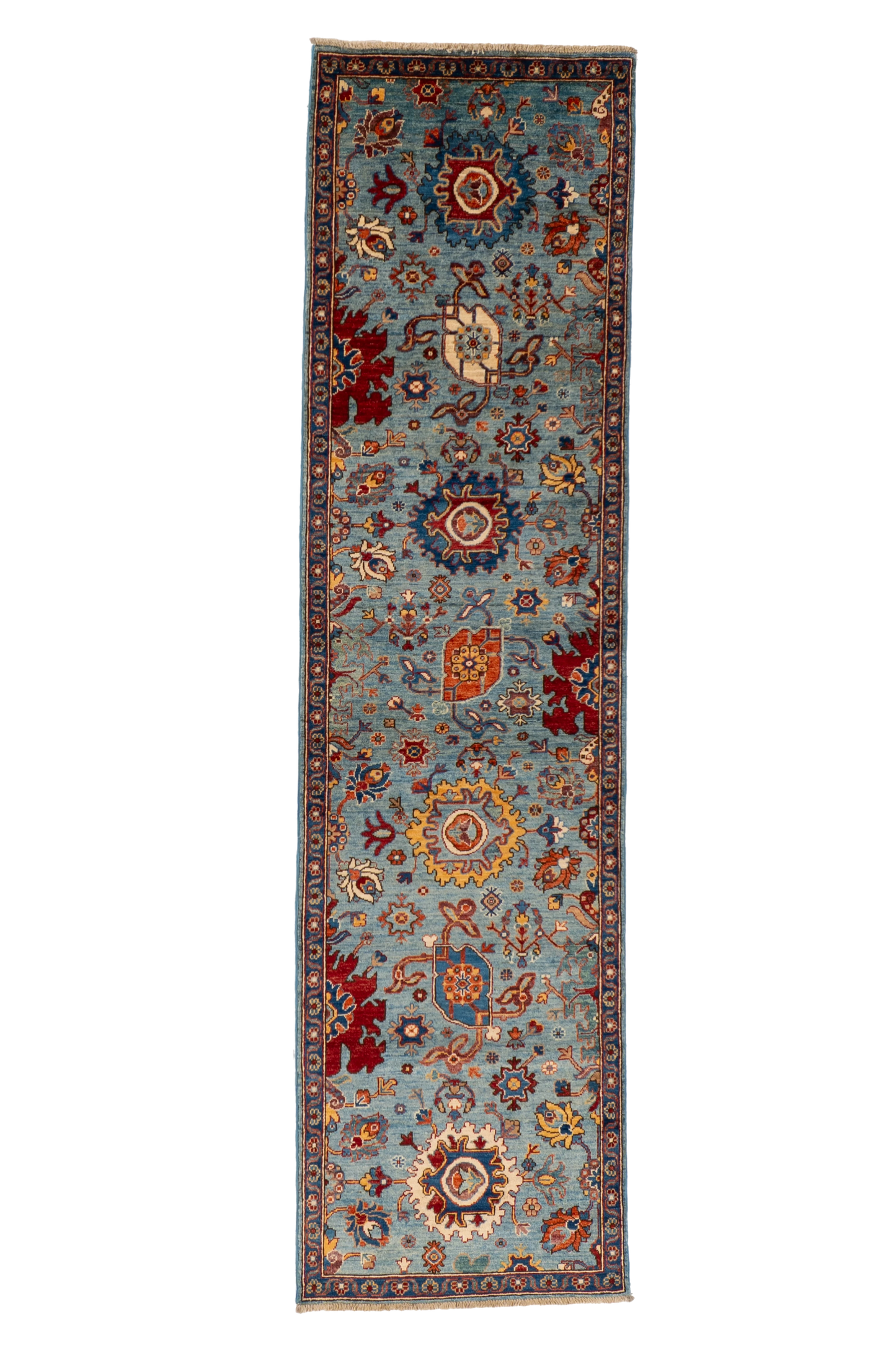 W 2.6 L 9.8 Mahal Runner 100% Wool Handmade Pakistan All Over Design - 66685
