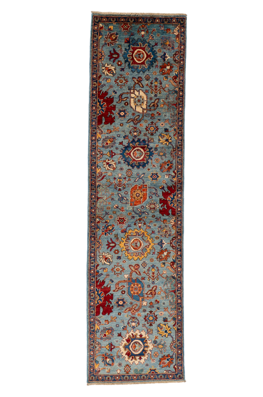 W 2.6 L 9.8 Mahal Runner 100% Wool Handmade Pakistan All Over Design - 66685
