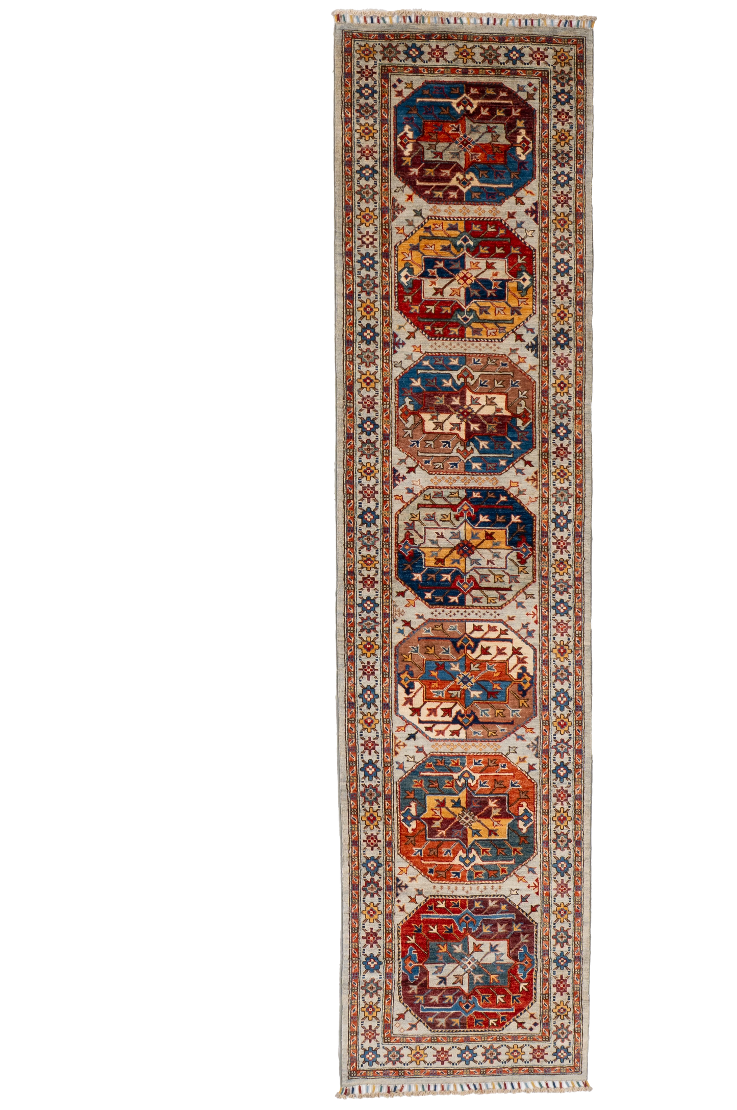 W 2.8 L 11.1 Turkaman Runner 100% Wool Handmade Geometric Design - 66686