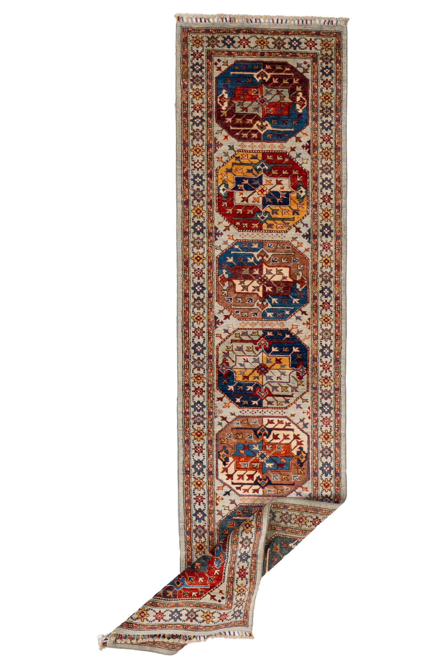 W 2.8 L 11.1 Turkaman Runner 100% Wool Handmade Geometric Design - 66686