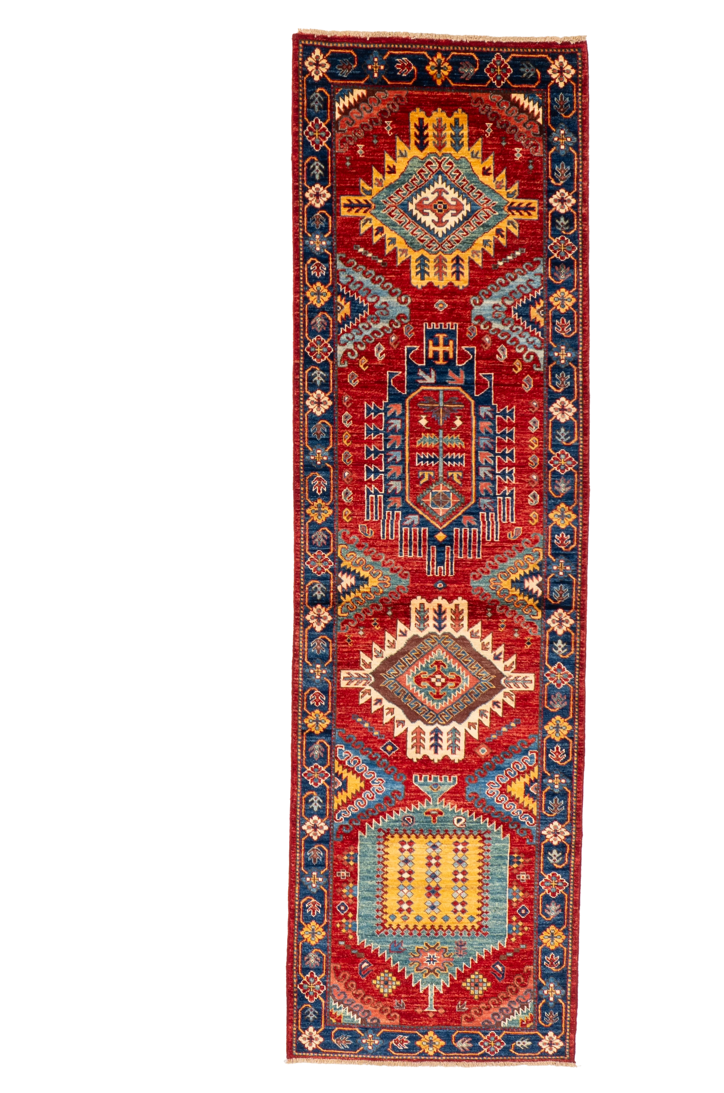 W 2.9 L 9.7 Kazak Runner 100% Wool Handmade Pakistan All Over Design - 66689