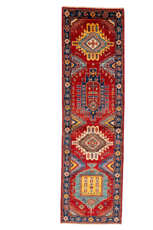 W 2.9 L 9.7 Kazak Runner 100% Wool Handmade Pakistan All Over Design - 66689