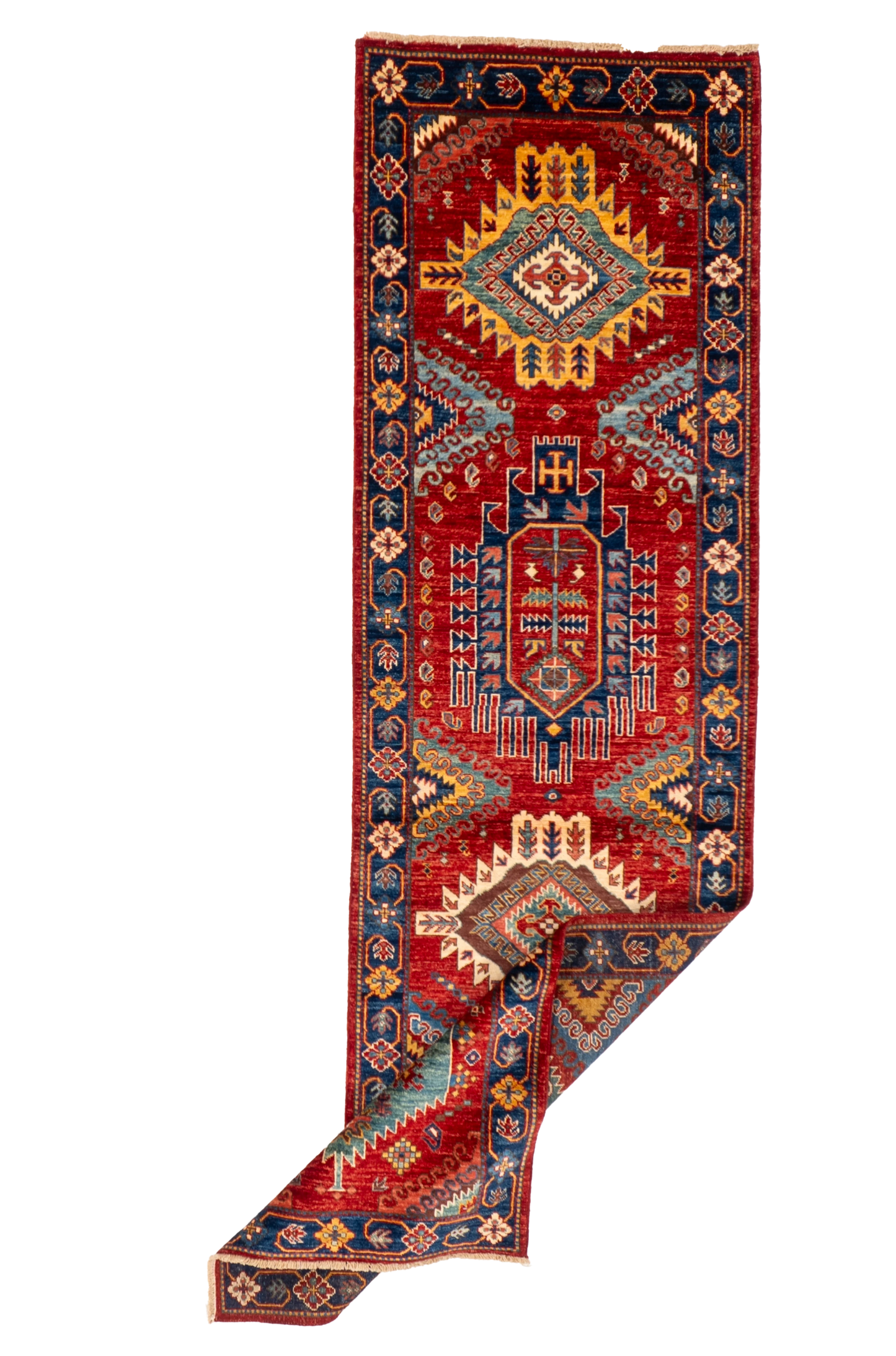 W 2.9 L 9.7 Kazak Runner 100% Wool Handmade Pakistan All Over Design - 66689