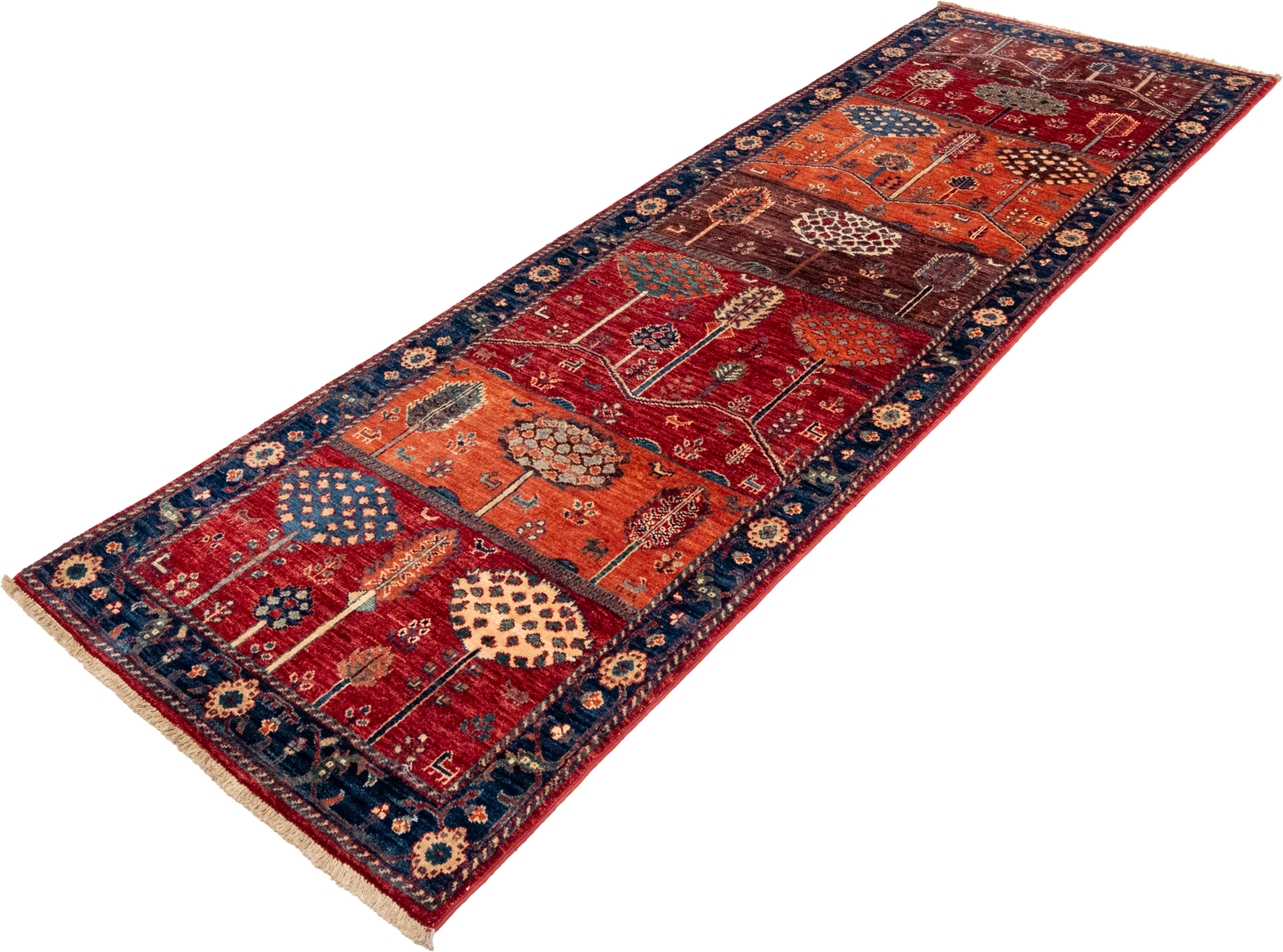 W 2.10 L 8.8 Tree Of Life Runner 100% Wool Handmade All Over Design - 66691
