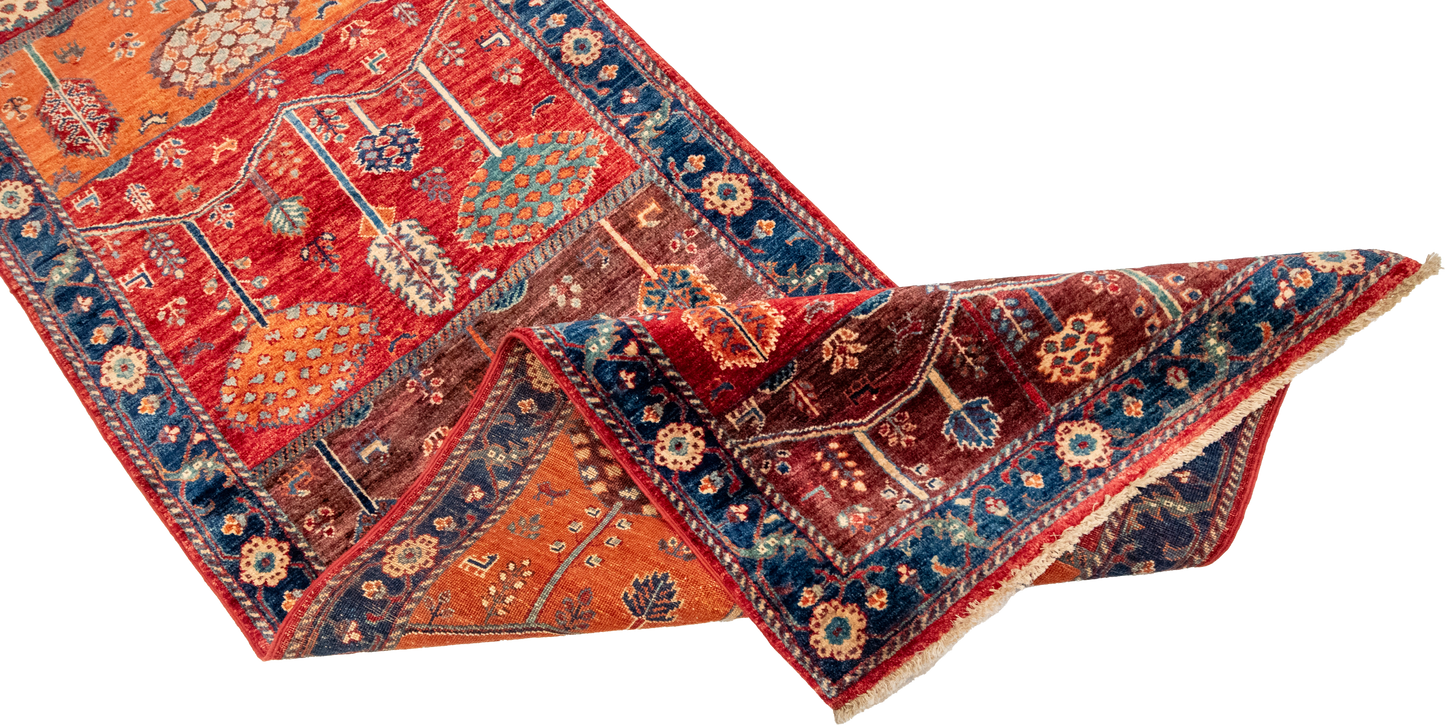 W 2.10 L 8.8 Tree Of Life Runner 100% Wool Handmade All Over Design - 66691