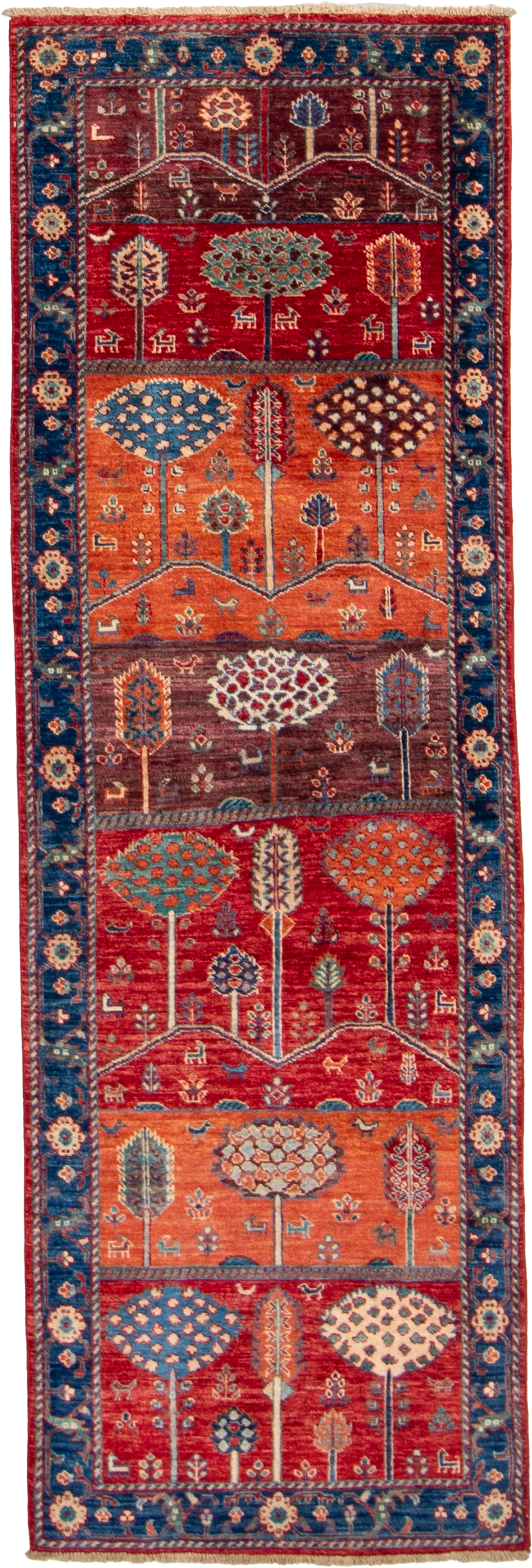 W 2.10 L 8.8 Tree Of Life Runner 100% Wool Handmade All Over Design - 66691