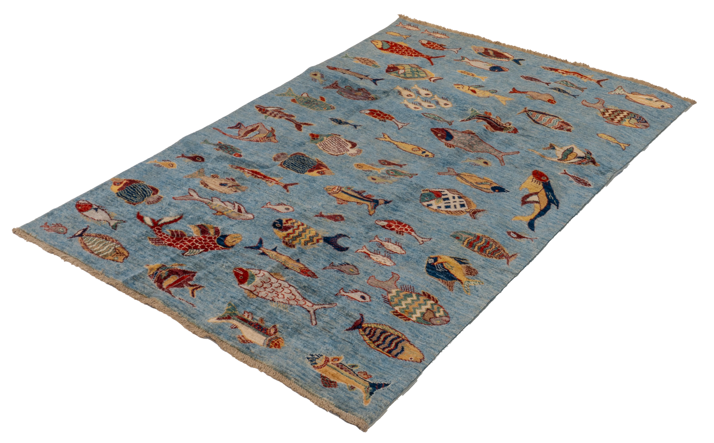 W 4 L 5.10 Fish 100% Wool Hand-Woven All-Over Design - 66715