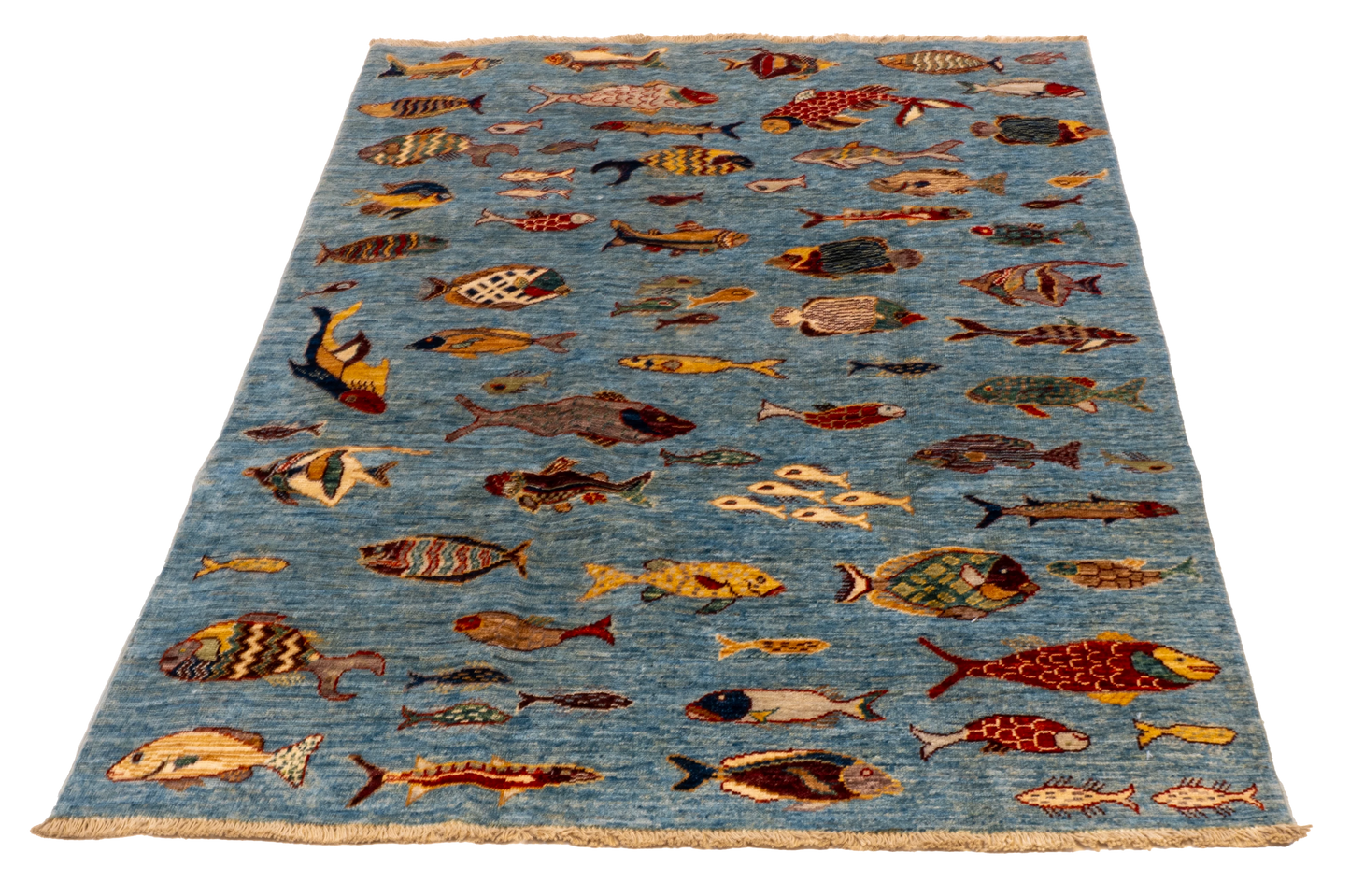 W 4 L 5.10 Fish 100% Wool Hand-Woven All-Over Design - 66715