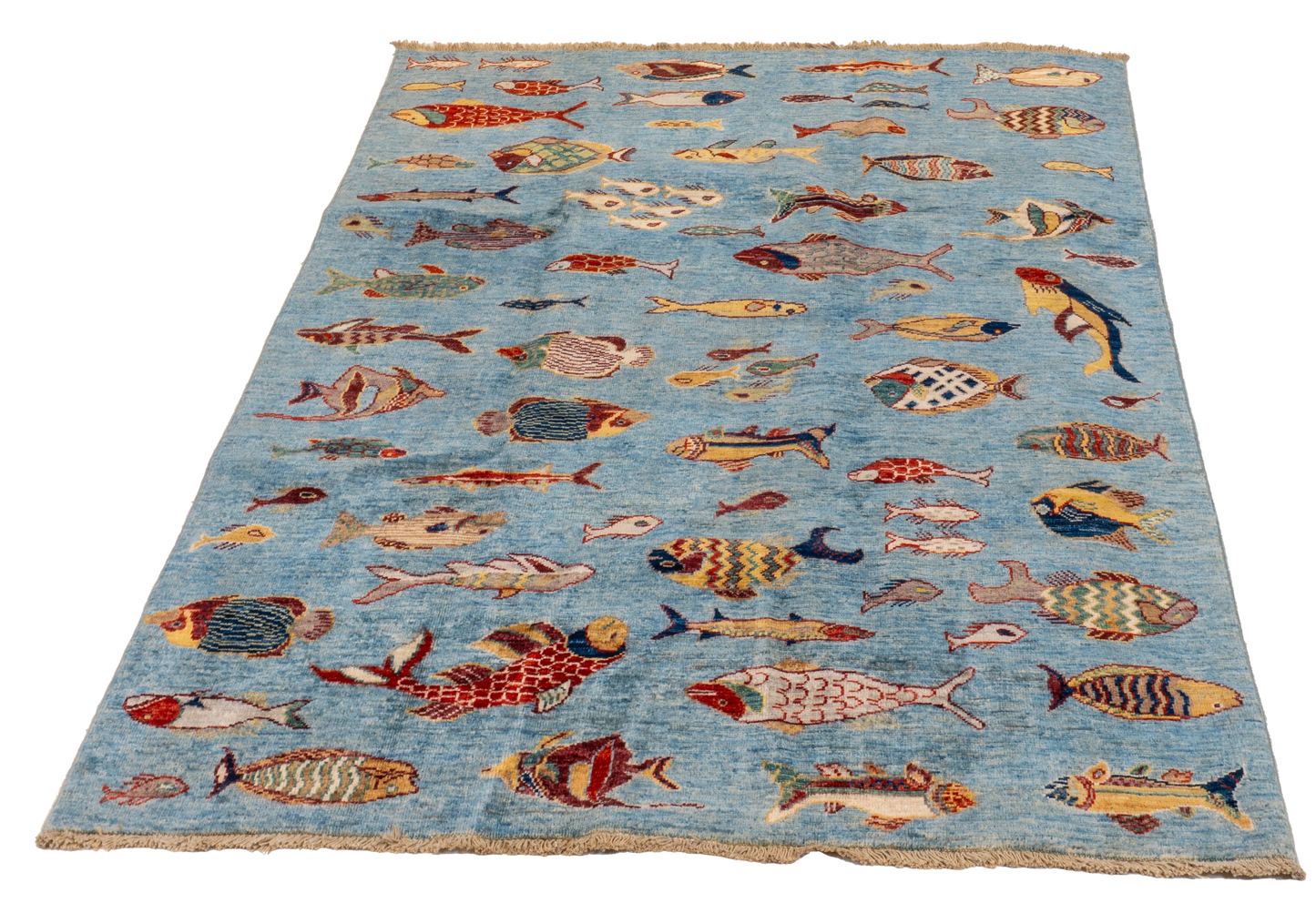 W 4 L 5.10 Fish 100% Wool Hand-Woven All-Over Design - 66715