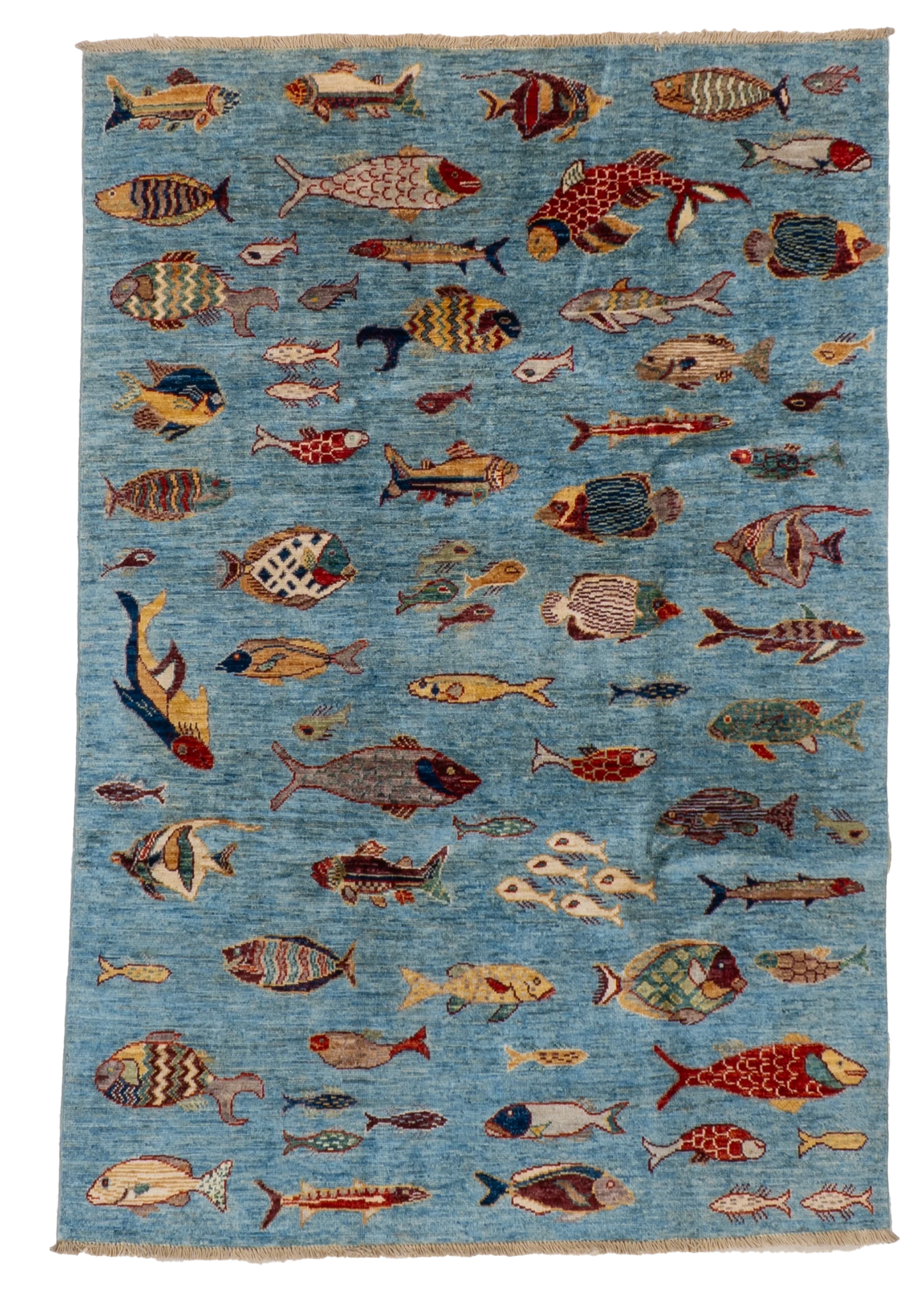 W 4 L 5.10 Fish 100% Wool Hand-Woven All-Over Design - 66715