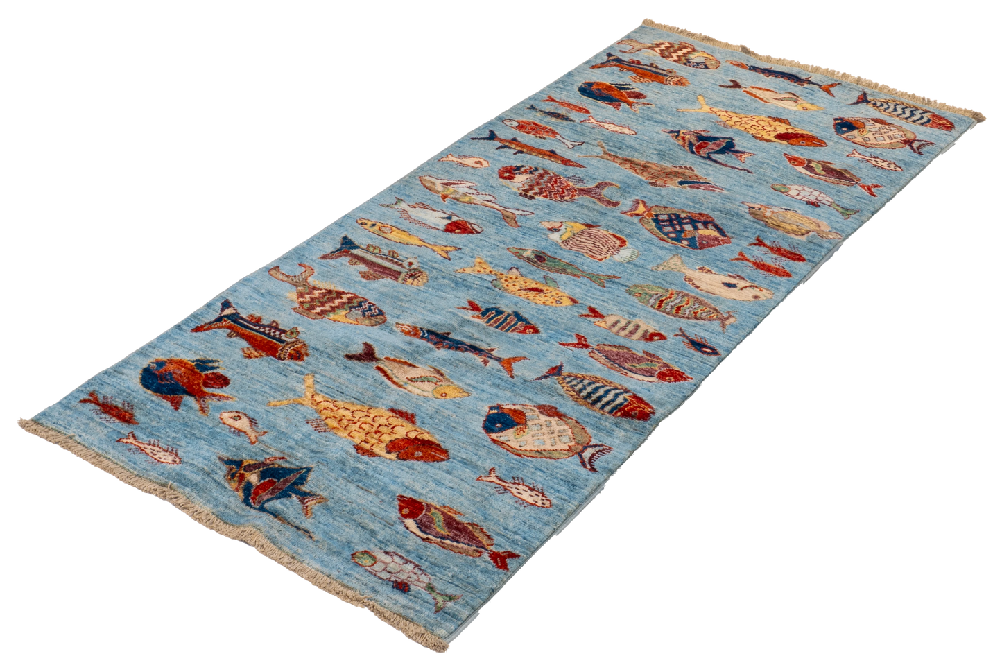 W 2.7 L 5.7 Fish 100% Wool Hand-Woven All-Over Design - 66717