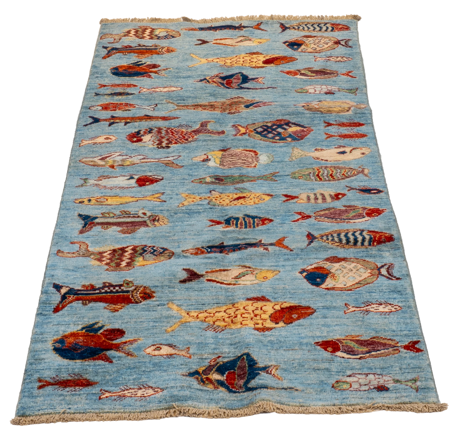 W 2.7 L 5.7 Fish 100% Wool Hand-Woven All-Over Design - 66717