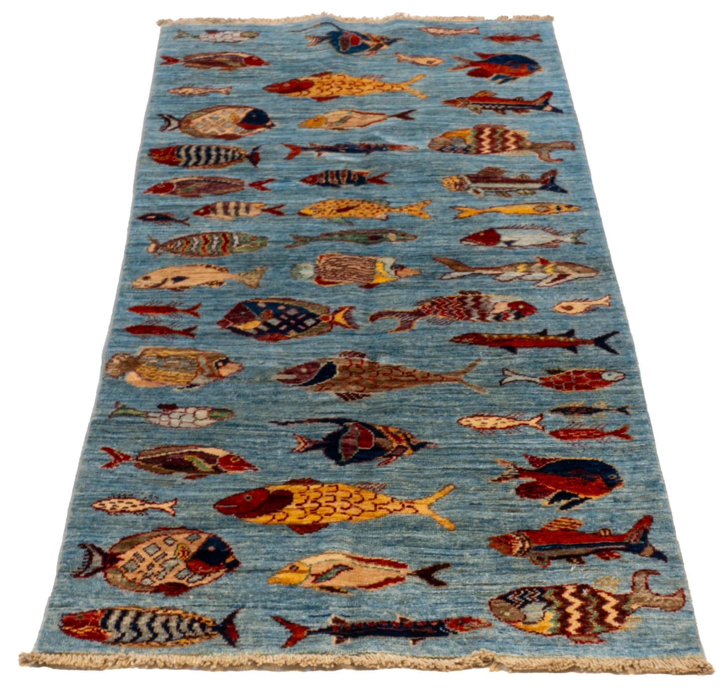 W 2.7 L 5.7 Fish 100% Wool Hand-Woven All-Over Design - 66717