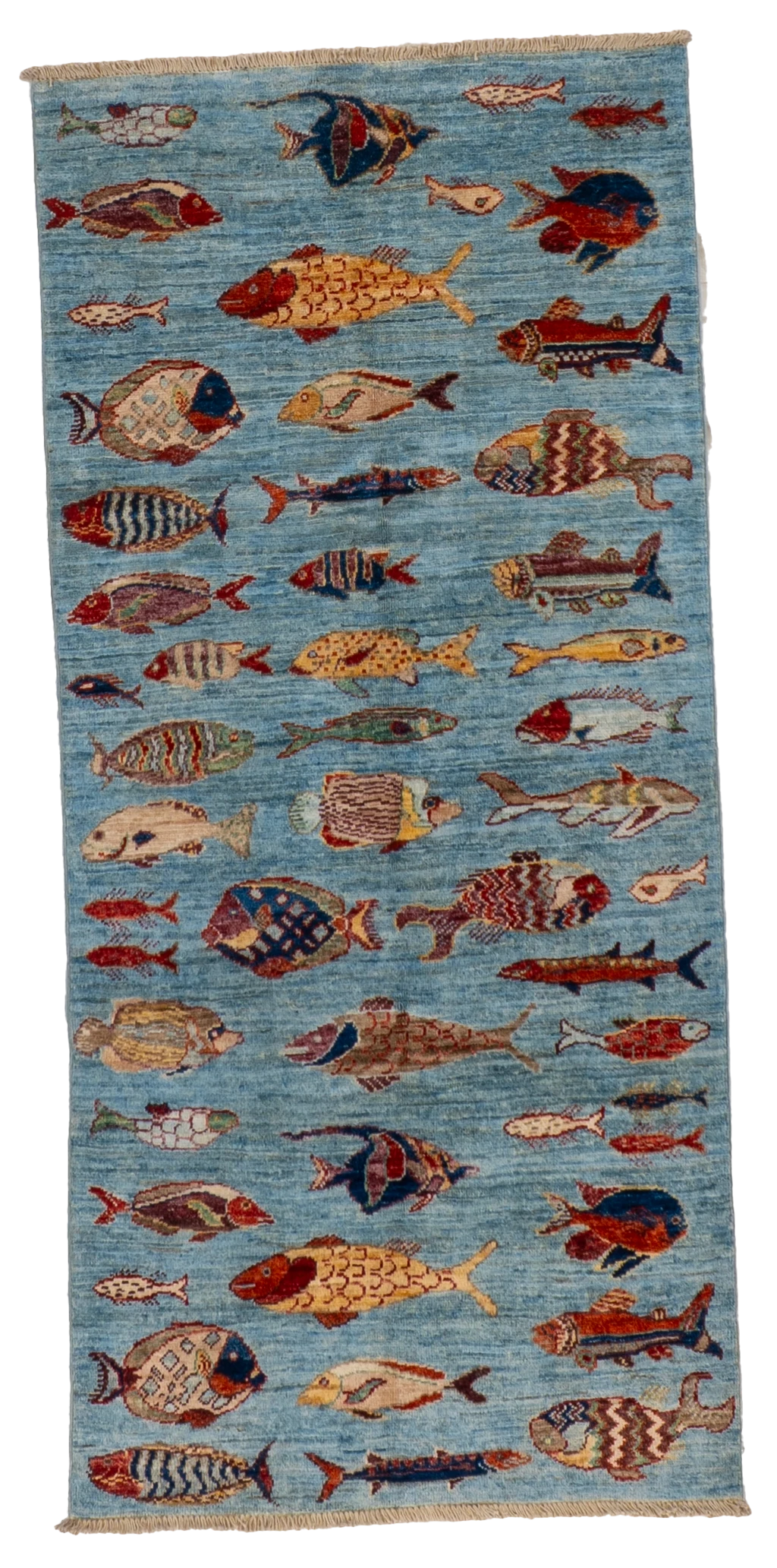 W 2.7 L 5.7 Fish 100% Wool Hand-Woven All-Over Design - 66717