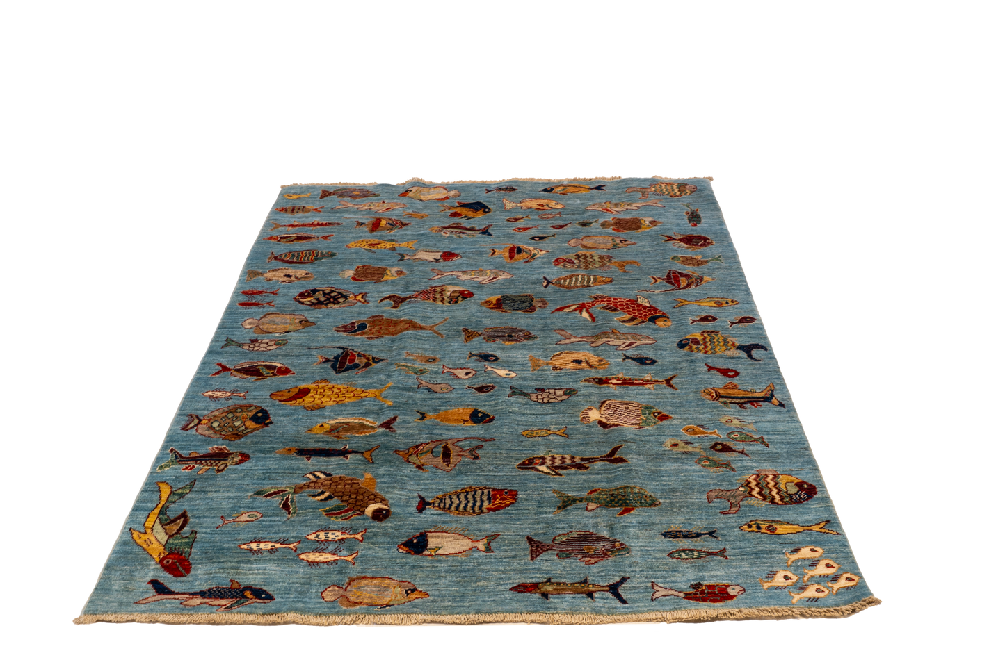 W 4.11 L 6.6 Fish 100% Wool Hand-Woven All-Over Design - 66719