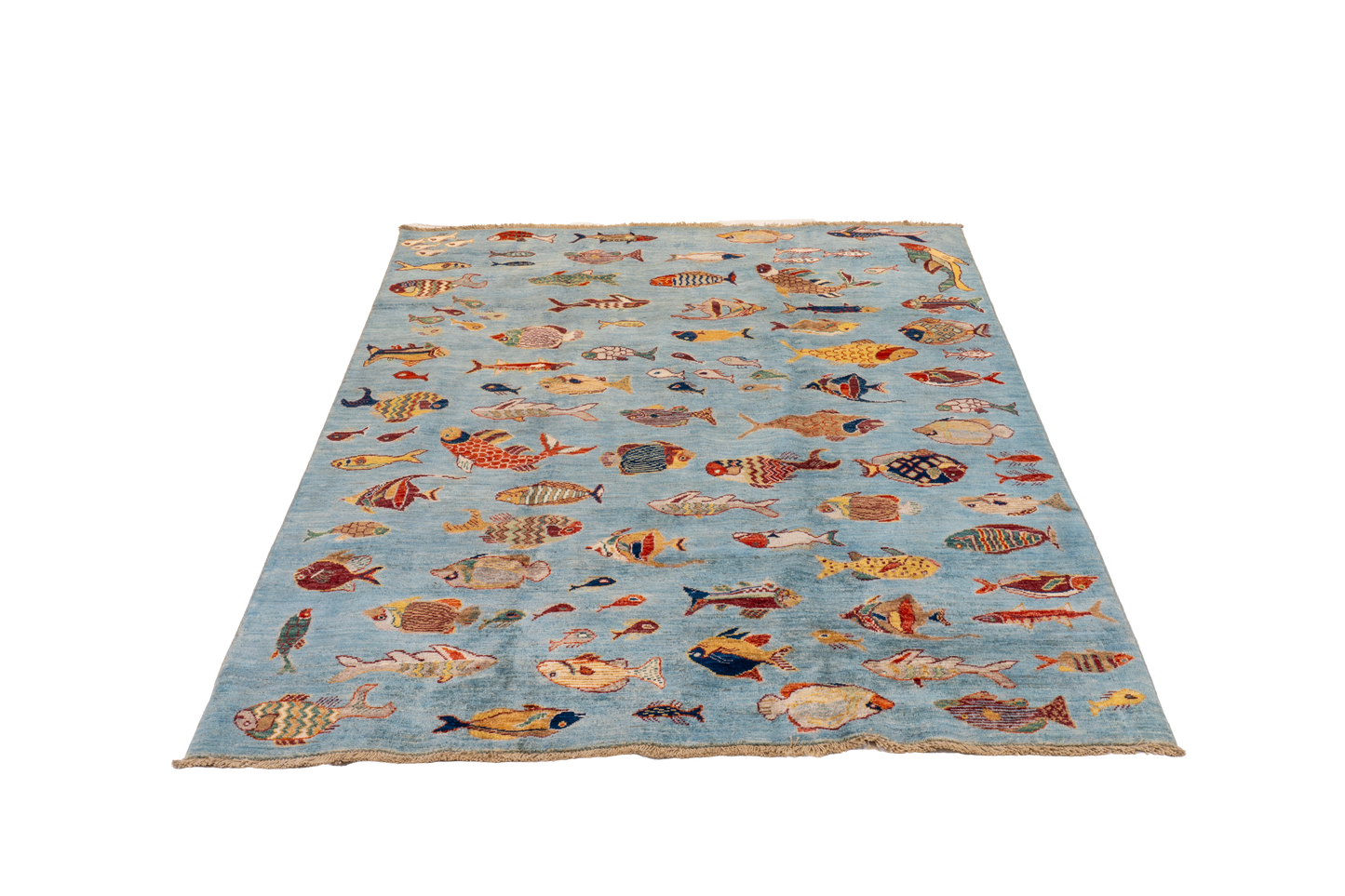 W 4.11 L 6.6 Fish 100% Wool Hand-Woven All-Over Design - 66719