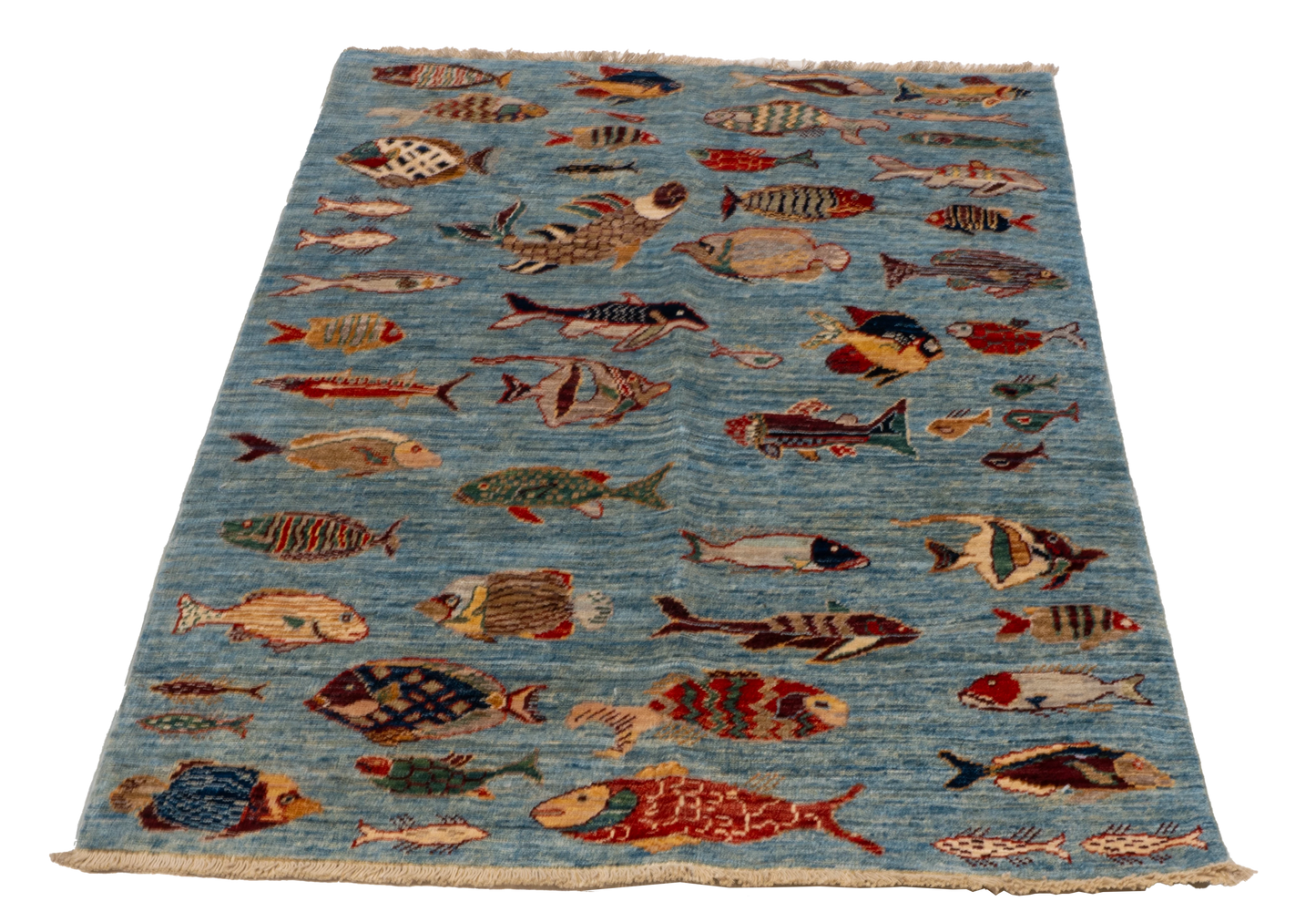 W 3.3 L 4.10 Fish 100% Wool Hand-Woven All-Over Design- 66720