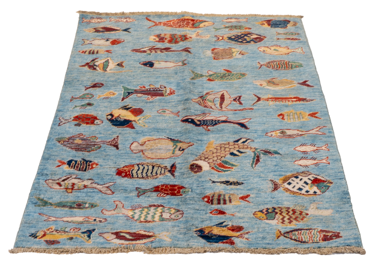 W 3.3 L 4.10 Fish 100% Wool Hand-Woven All-Over Design- 66720