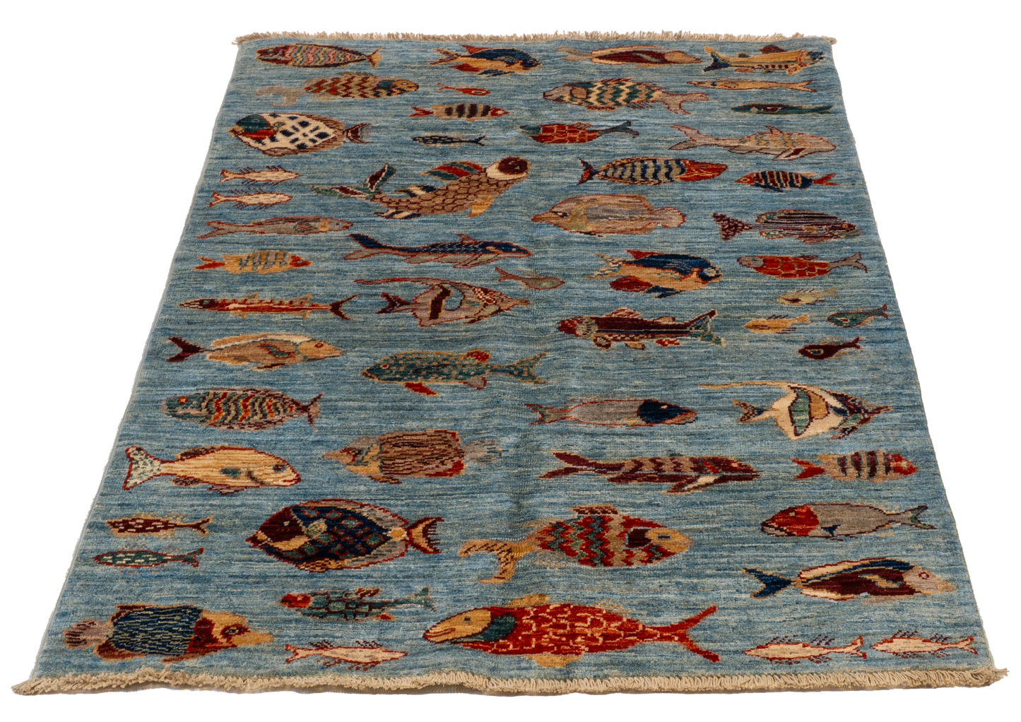 W 3.3 L 4.10 Fish 100% Wool Hand-Woven All-Over Design - 66725