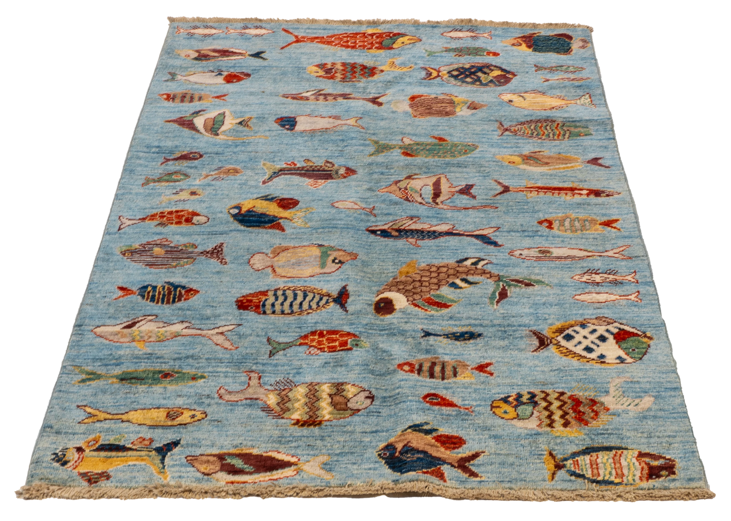 W 3.3 L 4.10 Fish 100% Wool Hand-Woven All-Over Design - 66726