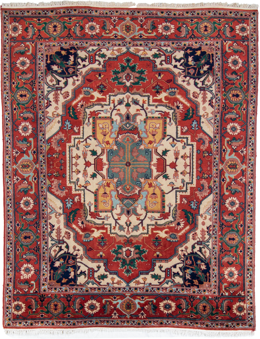 W 8.9 L 10.10 Heriz 100% Wool Hand-Woven Medallion Design - 66728