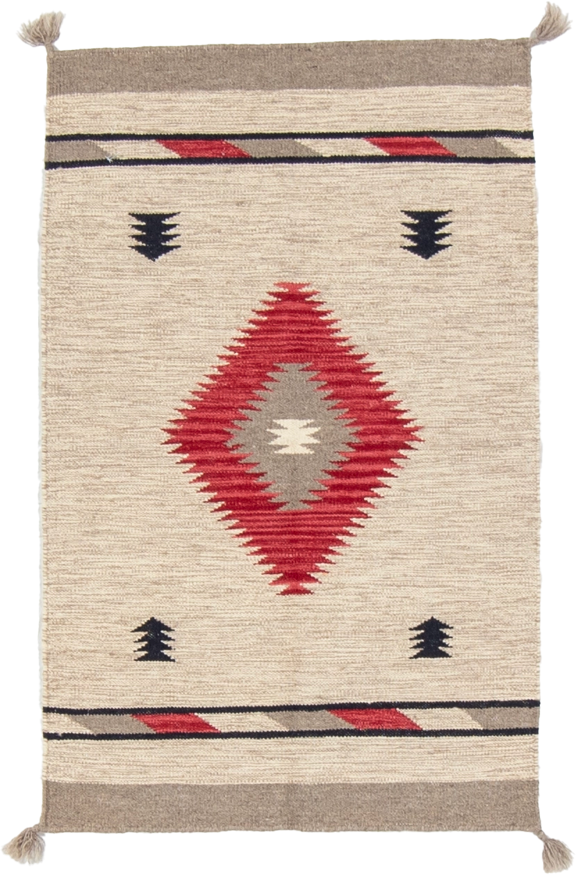 W 2.7 L 4.1 Kilim 100% Wool Hand-Woven Navajo Design - 66735
