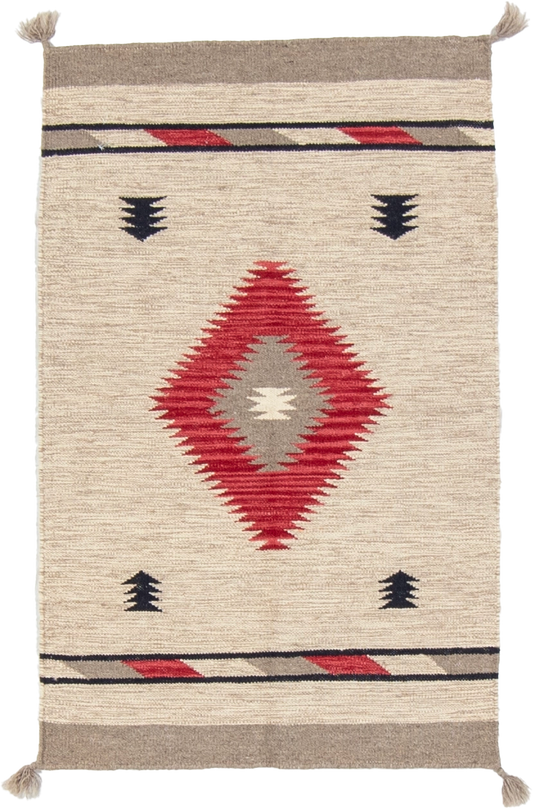 W 2.7 L 4.1 Kilim 100% Wool Hand-Woven Navajo Design - 66735